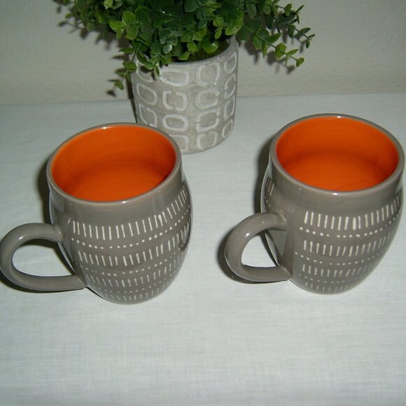 Baum Tangier Gray and Orange Coffee Mugs, Set of 2 - Picture 3 of 5